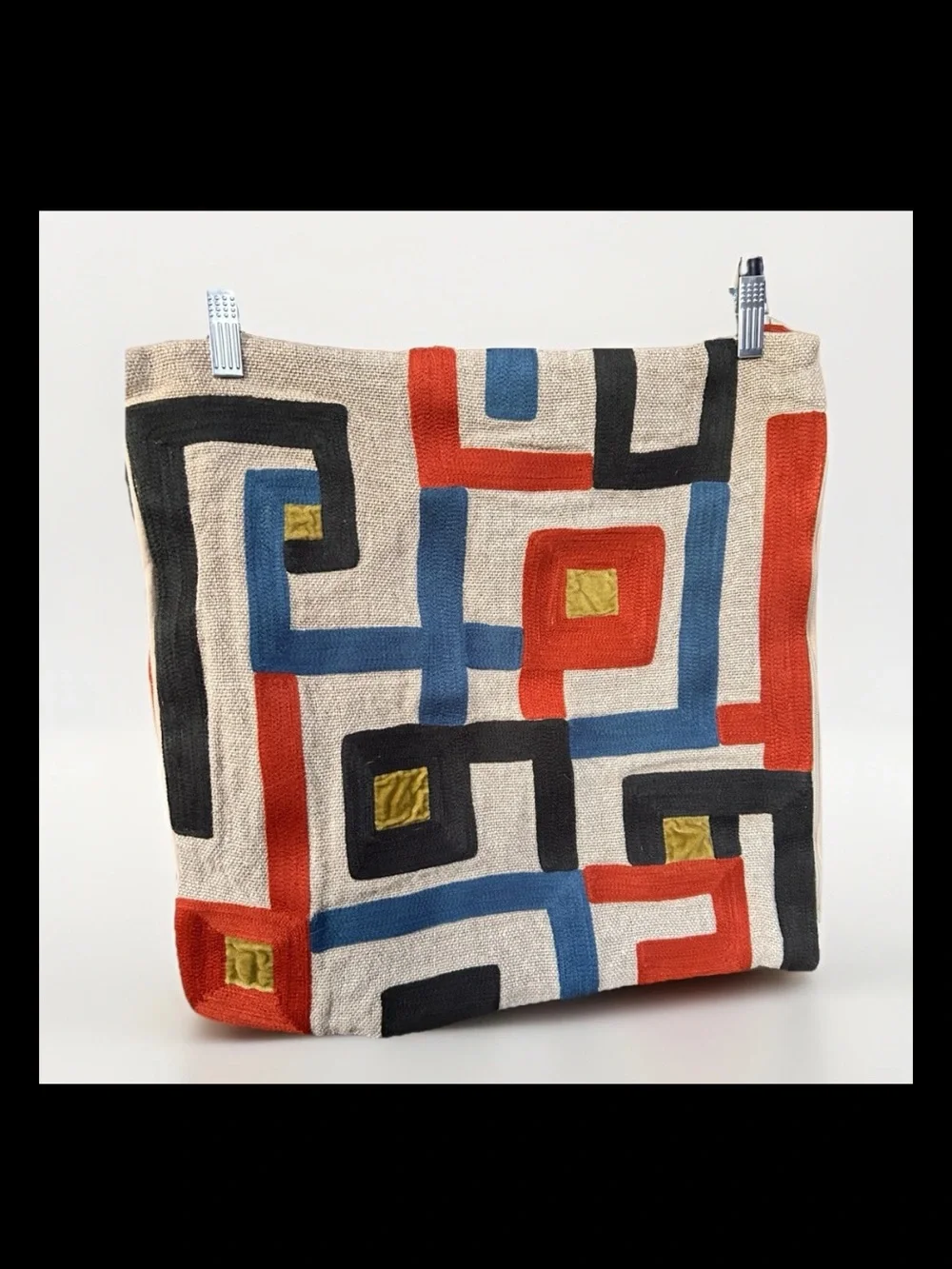 Crate & Barrel Ammara Geometric Linen Cotton Pillow Covers Set of 2 Modern 18x18